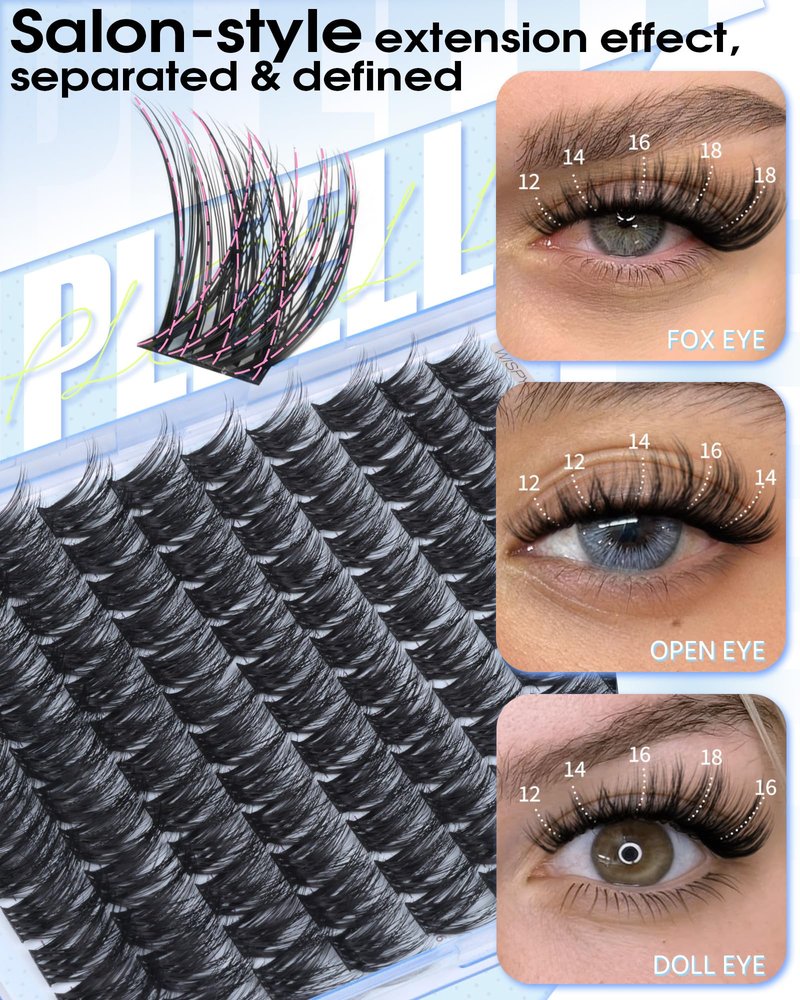 Fluffy Lash Clusters Wispy Eyelash Clusters 12-18mm 5D DIY Lashes Clusters D-Curl Natural Cluster Eyelash Extensions Volume Individual Lashes with Ultra-Thin Band by Pleell