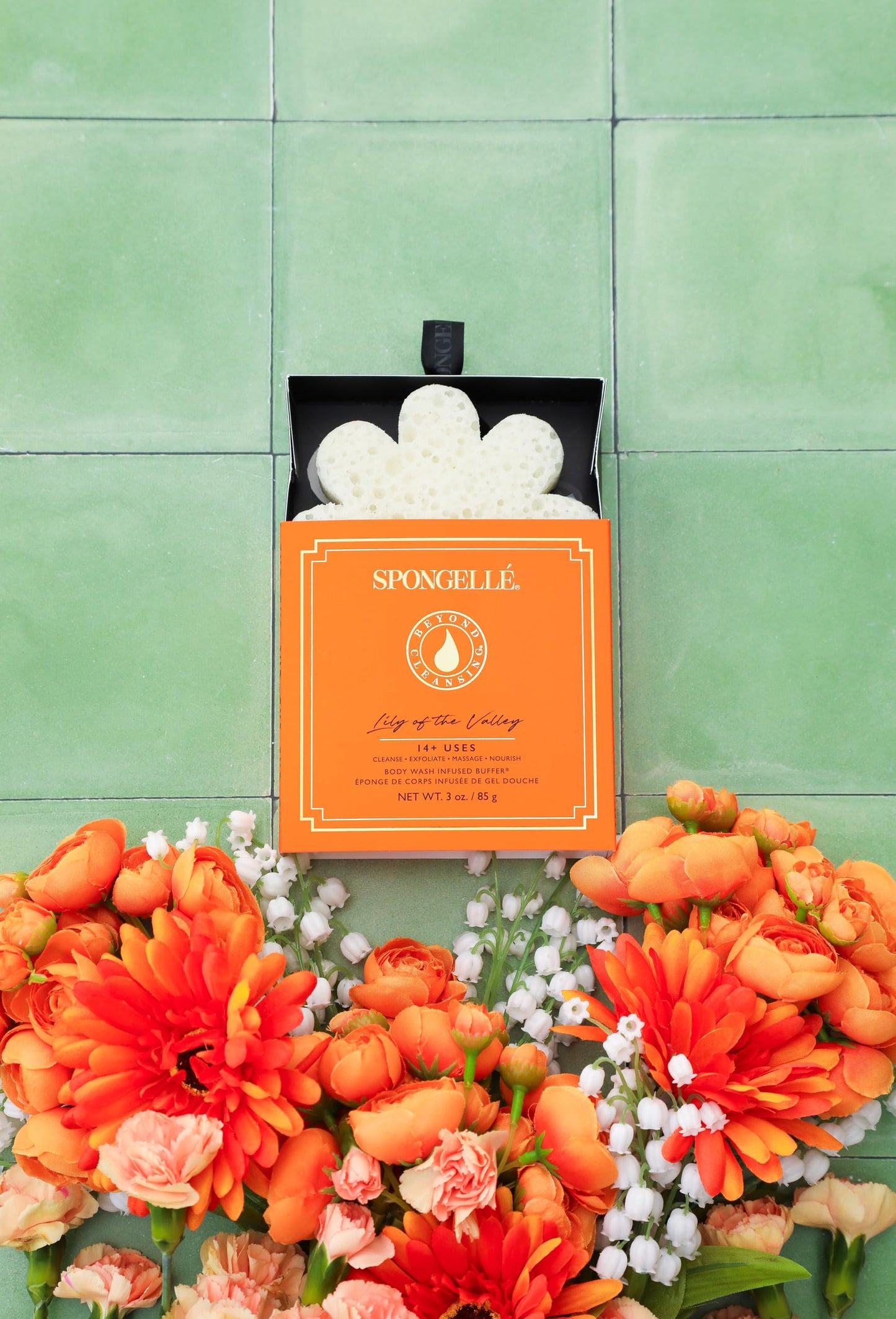 Spongellé Lily of The Valley Wild Flower Bath Sponge with Box for Mothers Day Gift | Built-in Body Wash & Body Scrubber, Shower Loofah Sponge for Women | 14+ uses