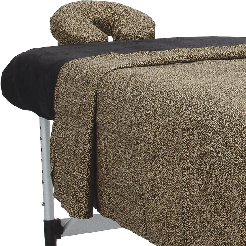 ForPro Premium Microfiber 3-Piece Massage Sheet Set - Golden Swirl & Black Fitted Sheet