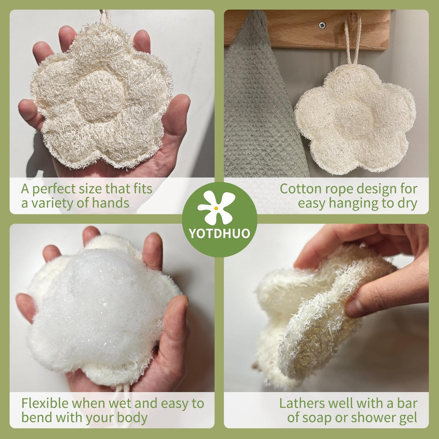 Travel Size Egyptian Loofah, Natural Body & Face Exfoliating Sponge, Quick Dry, Lightweight, Rich Lather,Rough Bath Sponge Set (3 Pack)