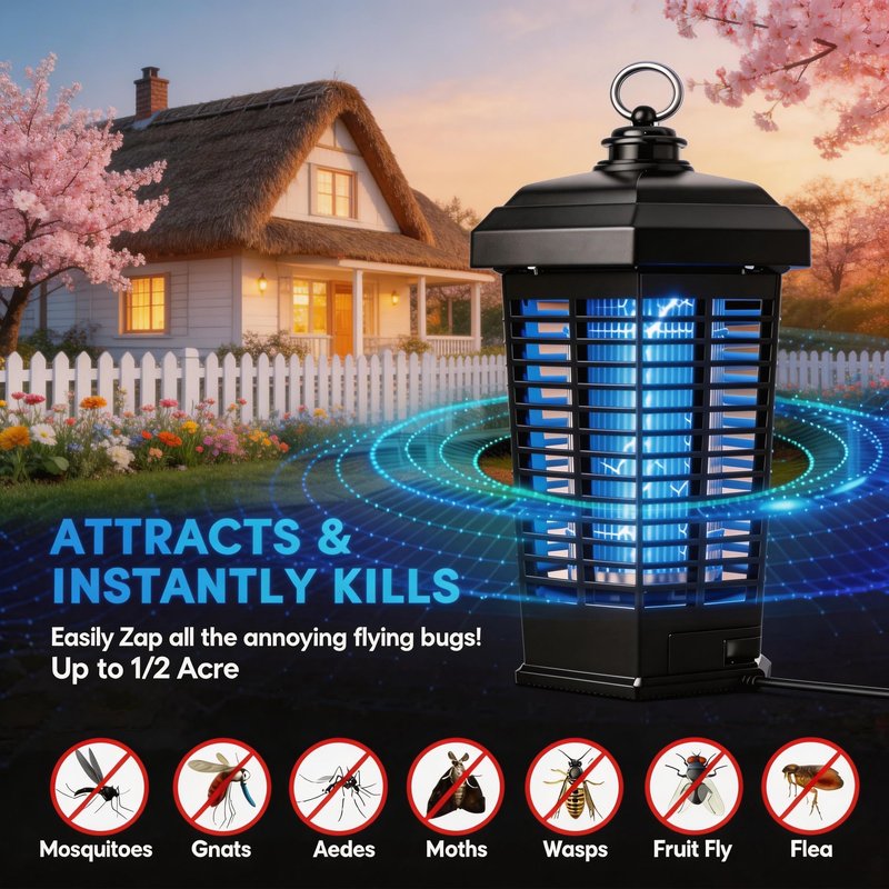 Bug Zapper for Outdoor,Waterproof Electric Mosquito Zapper, Mosquito Zappers, Insect Killer lamp, Electronic Fly Zapper for Backyard, Patio,Garden,Sport Fields Home（4200v,10ft Cord）