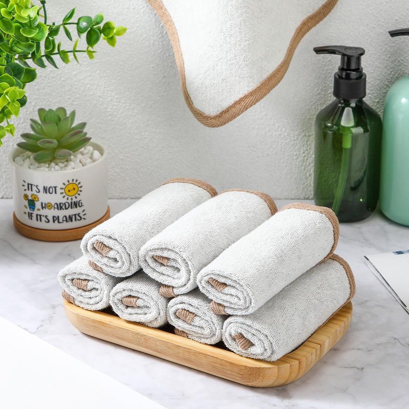 Tudomro 10 Pcs Exfoliating Washcloths Double Sided Man Wash Cloths Body Face Exfoliating Scrub Cloths for Shower Men Women(10.2 x 8.7 Inch,Gray)