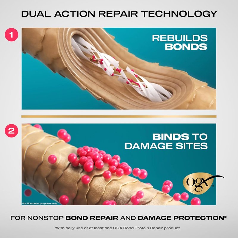 OGX Repair + Protect Bond Protein Shampoo & Conditioner Set - Sulfate-Free Hydration for Damaged Color-Treated Hair | 13 fl oz Each (Pack of 2)