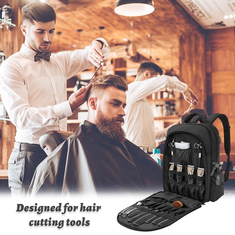 Portable Barber Supplies Bag - Travel Backpack Organizer for Clippers & Tools with USB Port | Ideal for Hairstylists