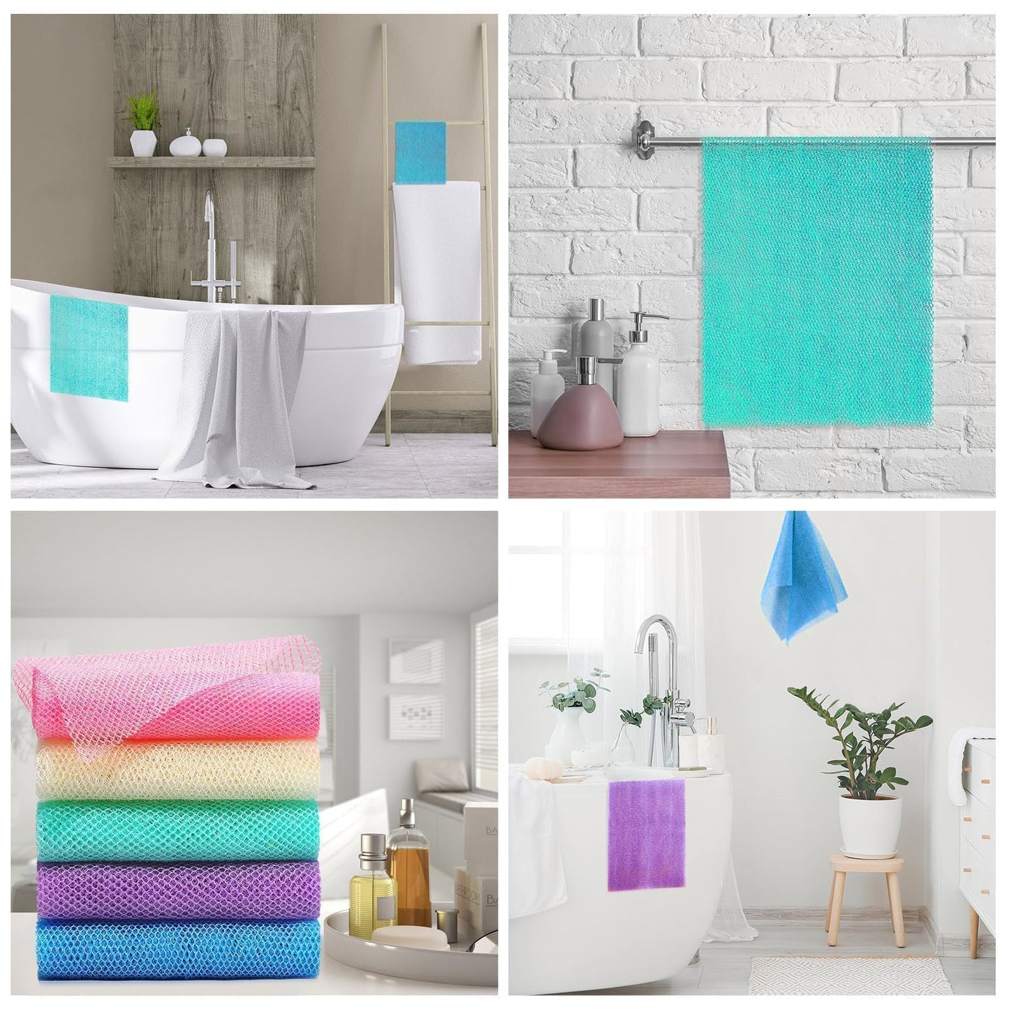 UJFQBH 5 Pieces African Bath Sponge African Net Long Net Bath Sponge Exfoliating Shower Body Scrubber Back Scrubber Skin Smoother,Great for Daily Use (Purple, Pink, Green, Blue, White)
