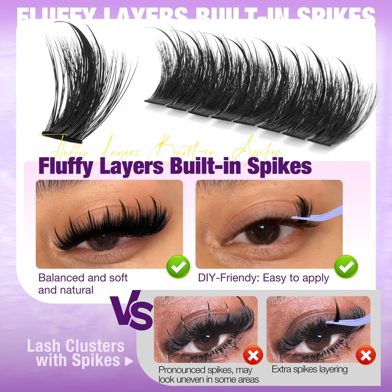 Fluffy Lash Clusters with Spikes Manga Lashes Clusters Wispy Volume Cluster Eyelash Extensions D Curl Spiky Individual Lashes 12-20mm Anime Eyelash Clusters DIY Fairy Manga Lash Extension by Yawamica