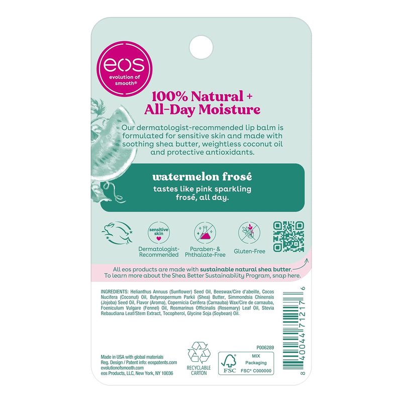 EOS 100% Natural Lip Balm - Watermelon Frosé Flavor for All-Day Moisture | 0.14 oz, 2-Pack