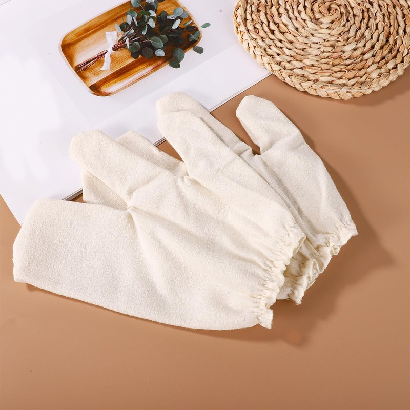 2 Pairs Raw Silk Massage Gloves, Ayurvedic Massage Gloves with Elastic Wrist Bands for Body Exfoliating and Dry Brushing for Women & Men Reusable Skin-Friendly (Beige)
