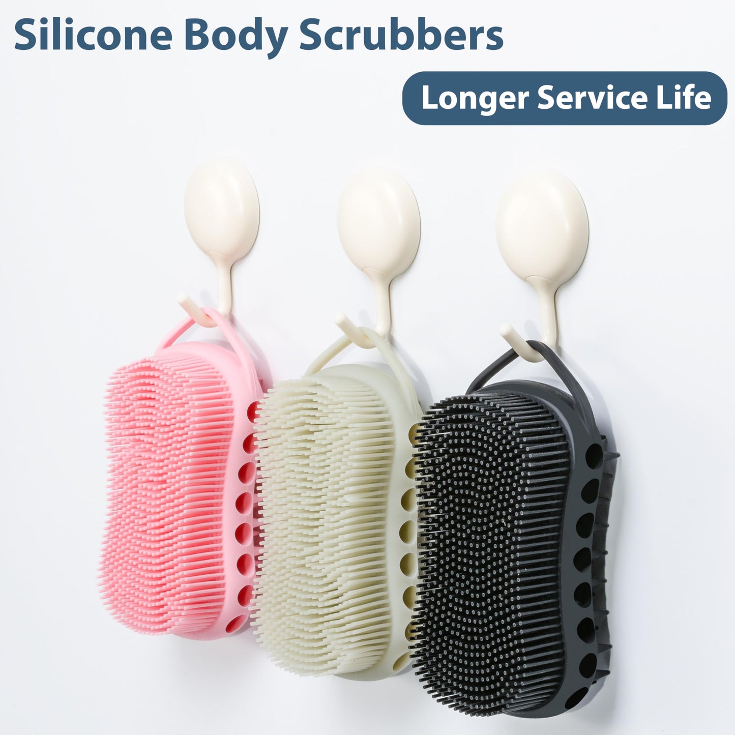 MtBoi Double-Sided Exfoliating Silicone Body Scrubber, 2-in-1 Bath Scrubber, Shampoo Brush, Silicone Loofah for All Skin Types, Shower Body Scrubber, Easy to Clean, Lather Well (Pink)