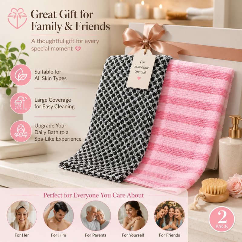 PLLCJB 2Pack Exfoliating Shower Towel, Premium Microfiber Scrub Towel, Body Scrubber with 2 Sides for Scrubbing & Washing, Quick-Drying, Durable and Gentle Exfoliating Towels for All Skin Types