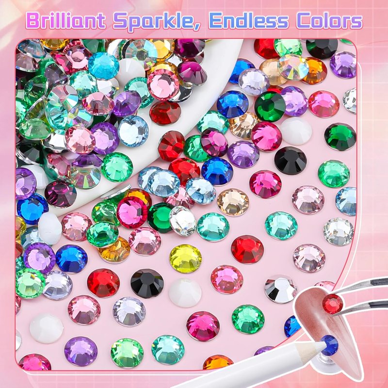 Skiennix 3600 Pcs 6mm Resin Rhinestones - Pink, Red & Black Flatback Gems for DIY Crafting & Bedazzling