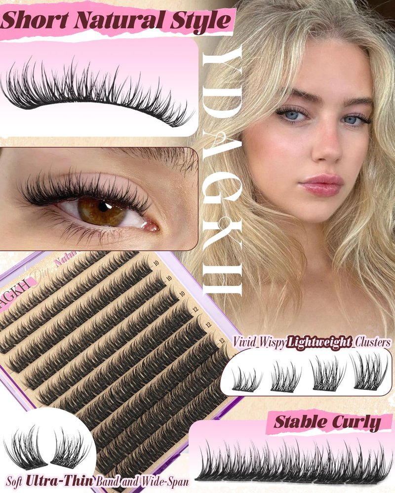 Short Lash Clusters 8-14mm Natural Cluster Eyelashes Ultra-Thin Band Cluster Eyelash Extensions Wispy Lash Extension DIY Silk Mink Eyelash Clusters Super Natural