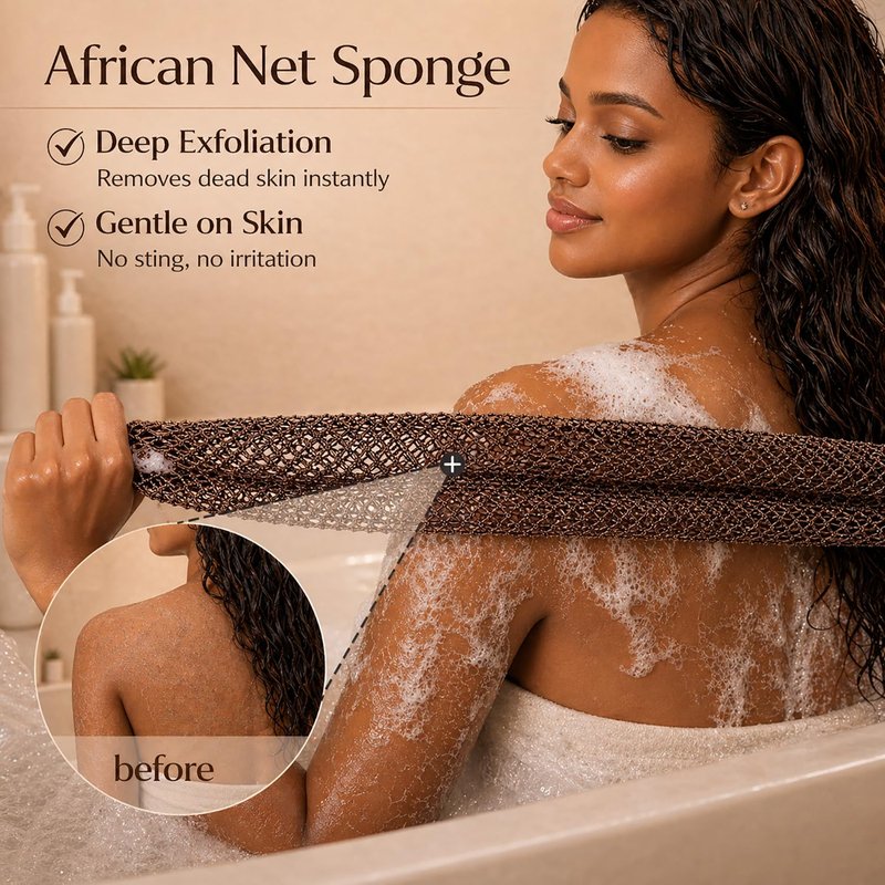 African Net Sponge Authentic, 6 Pcs Real African Exfoliating Net Sponge with Knots for Daily Shower Stretch Back Scrubber for Women and Men Bath Travel Gift Gym Use (6 Pcs)