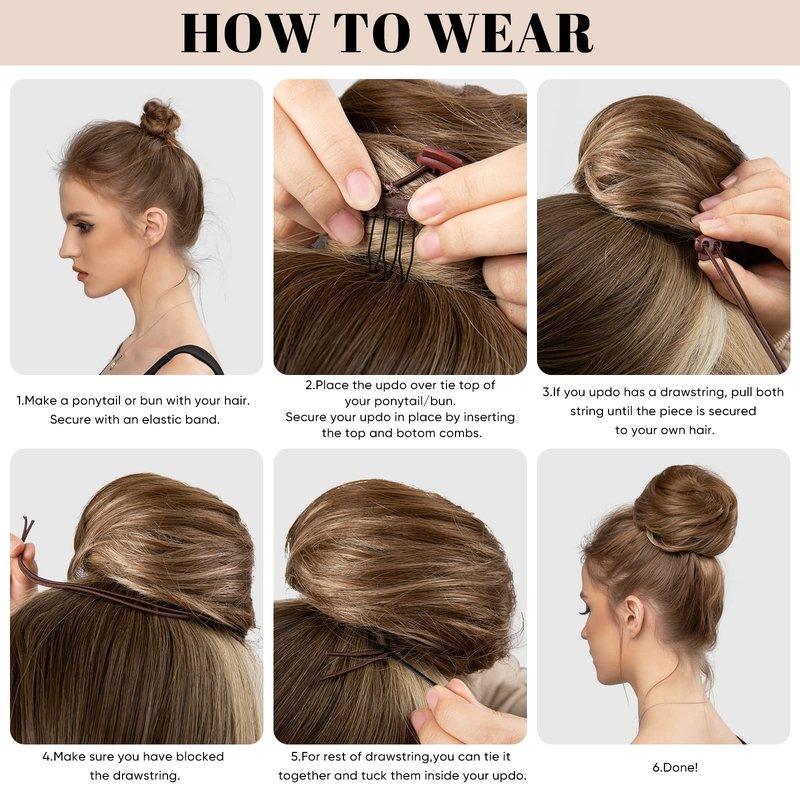 SARLA Donut Chignon Hair Bun Extension Clip in Ballerina Synthetic Hairpieces Updo Hair Piece For Women Lady Q3
