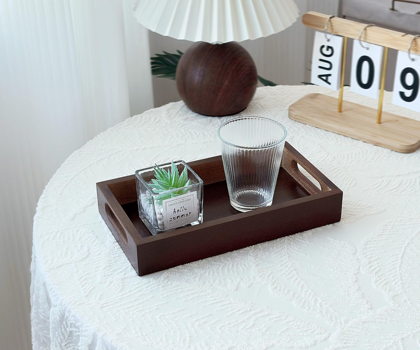 VSUINGO Small Rustic Serving Mini Tray with Handles - 9.8" Bamboo Tray