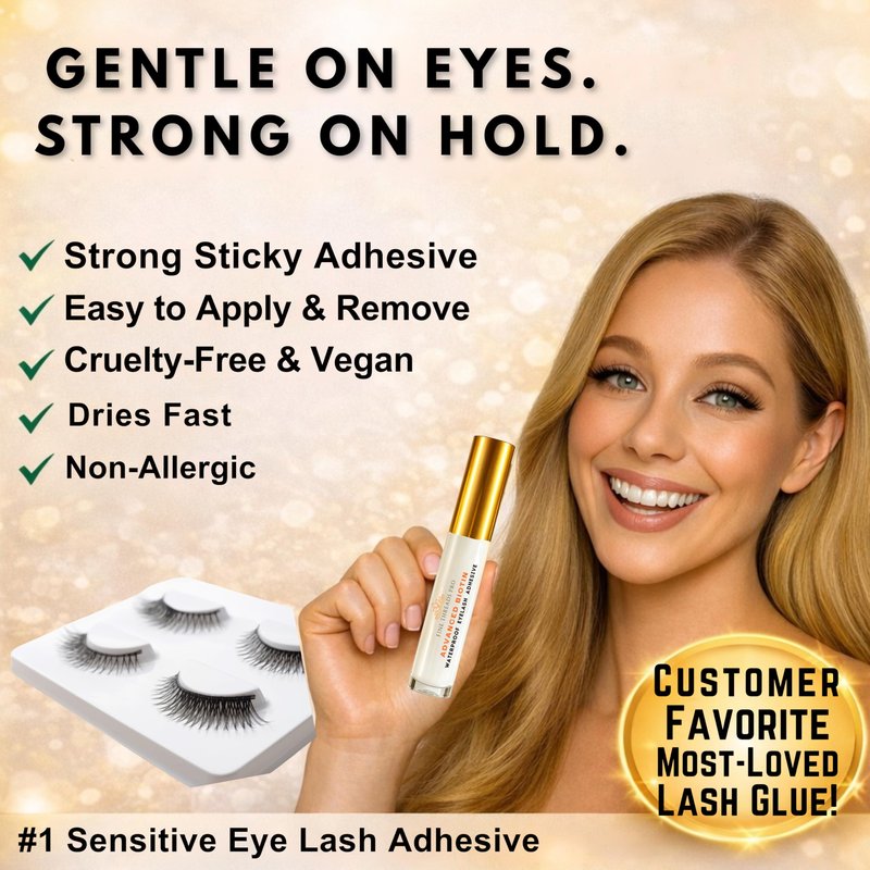 Advanced Biotin Clear Eyelash Glue Sensitive Eyes Safe Latex Free Hypoallergenic Strong Hold Cluster Lash Glue, False Eyelash Extensions Strip Lash Adhesive, Vegan Cruelty Free Waterproof