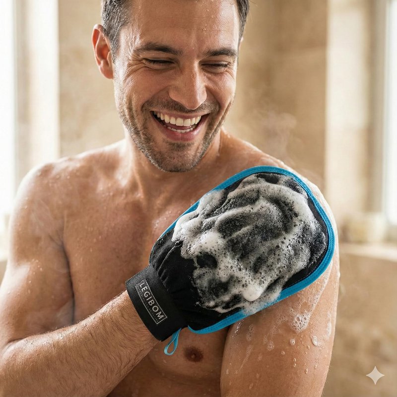 Legibom Korean Exfoliating Mitt & Body Scrub Glove 2 pc – Deep Dead Skin Remover for Keratosis Pilaris & Self-Tan Removal – Smooth Skin Exfoliator for Shower, Women & Men 100% Viscose