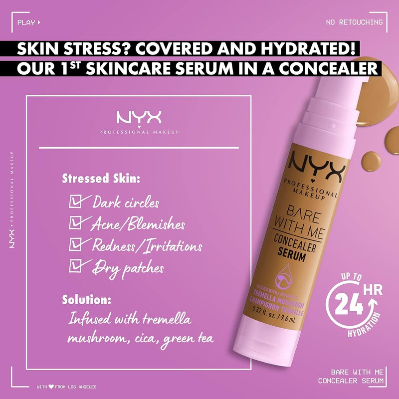 NYX Bare With Me Concealer Serum - Hydrating Concealer Makeup for 24HR Wear | Fair Shade