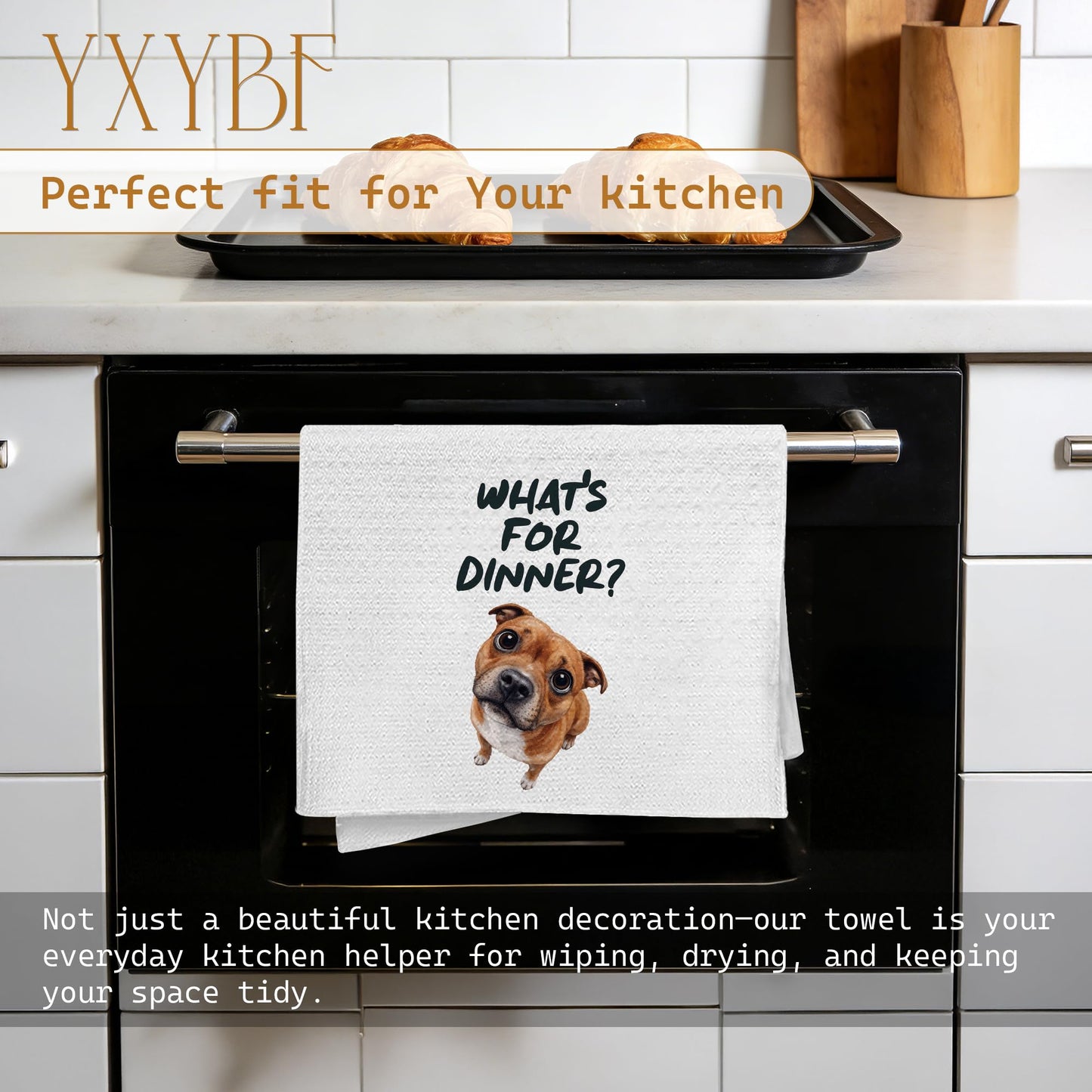 YXYBF Pitbull Gifts Hand Dish Tea Towels for Kitchen Decor 16x24 Inches, Pitbull Gifts for Women Men, What's for Dinner Funny Pit Bull Terrier Kitchen Towels Decorative
