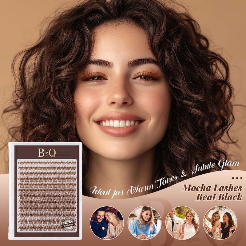 B&Q Brown Lash Clusters Blonde Brown Eyelash Cluster for Light Hair, MochaLash Cluster Eyelash Extensions Soft Browns False Eyelashes Comfortable Eyelash Clusters Perfect for Occasions（MochaLash 03）