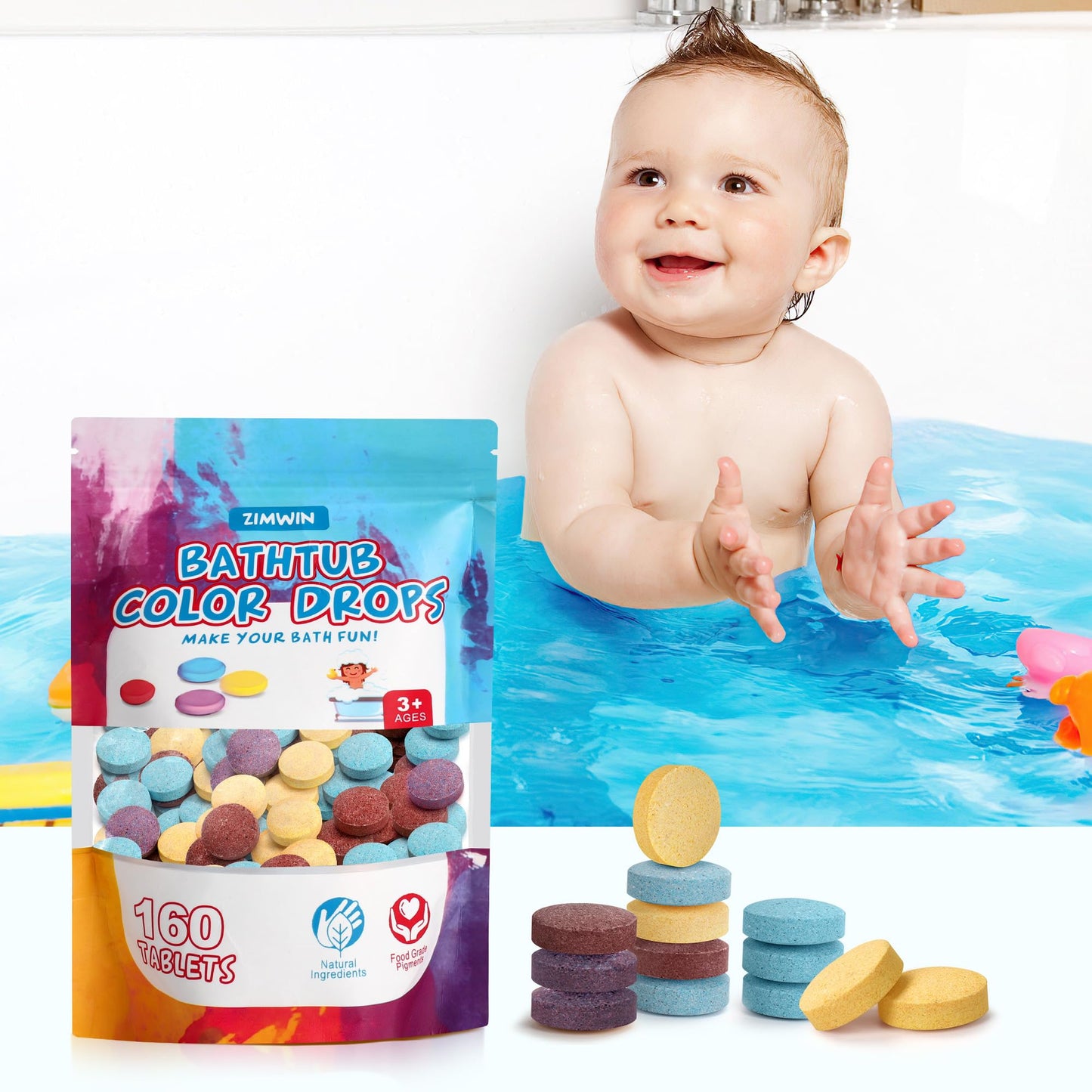 Bath Color Tablets for Kids, 11.3 oz Value Pack, 160 Count Kids Bath Bombs Bath Colors Tablets Make Fun Educational Bathtime, Bath Bombs Toys for Kid