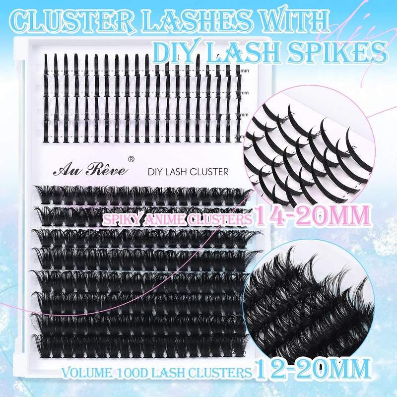 Lash Clusters Spikes Eyelash Clusters with Spiky Cluster 14-20mm Fluffy Volume 100D Individual Lashes Lash Extensions Wispy D Curl Manga Natural Cluster Anime Eyelash Extensions