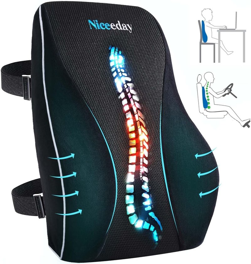 Niceeday Lumbar Support Pillow - Memory Foam Back Cushion for Lower Back Pain Relief | Ergonomic Design