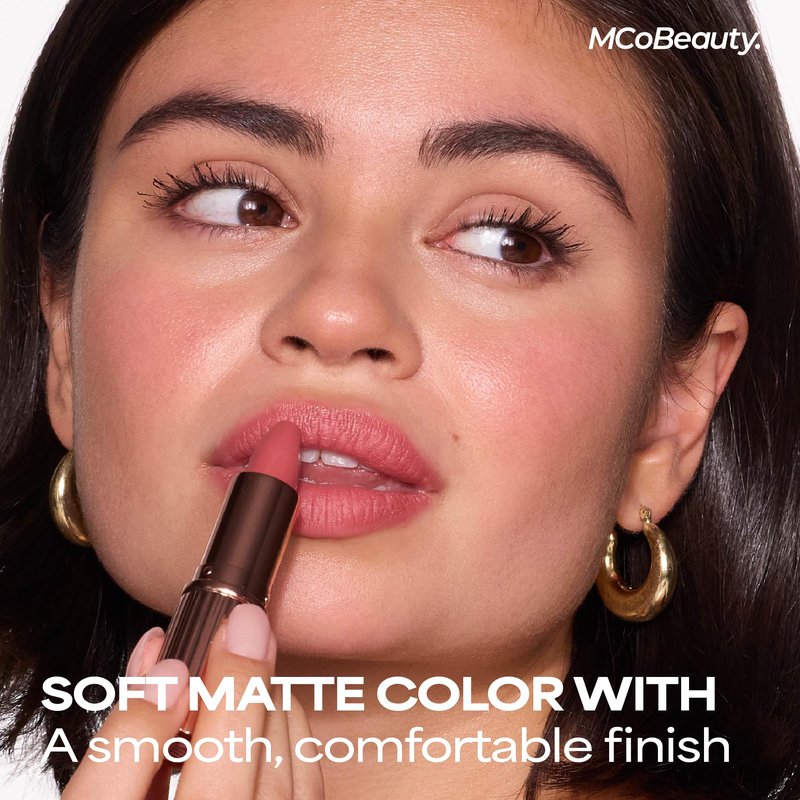 MCoBeauty Creme Matte Luxe Lipstick - Cheeky Chat - Nude Pink Long Wearing Hydrating Lip Color - Velvety Soft & Creamy Nourishing Bullet Lipstick for Smooth Shaped Lips - Vegan & Cruelty Free