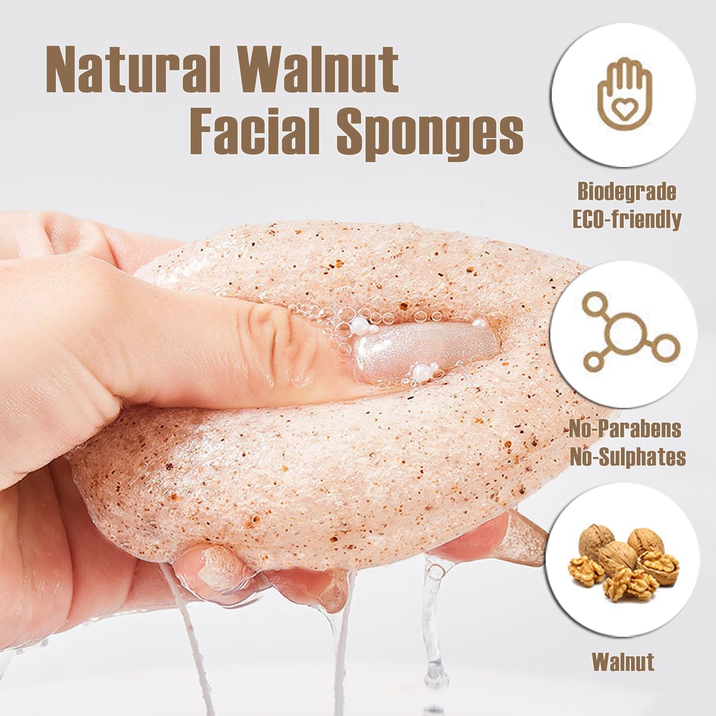 Zabiltro Natural Walnut Konjac Facial Sponges - Waterdrop- for Gentle Face Cleansing and Exfoliation Eco-Friendly - Skincare Face Body Washing Cleaning - with Walnut + Konjac,1pc.