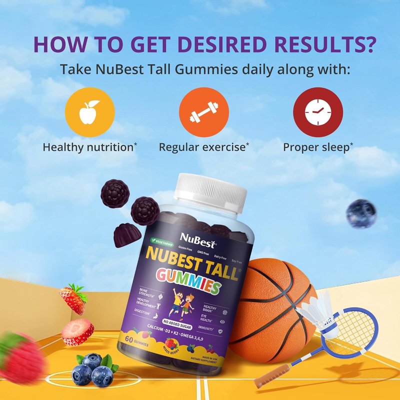 NuBest Tall Gummies for Kids & Teens - Bone Strength, Immunity & Digestive Health | 20+ Vitamins, No Added Sugar
