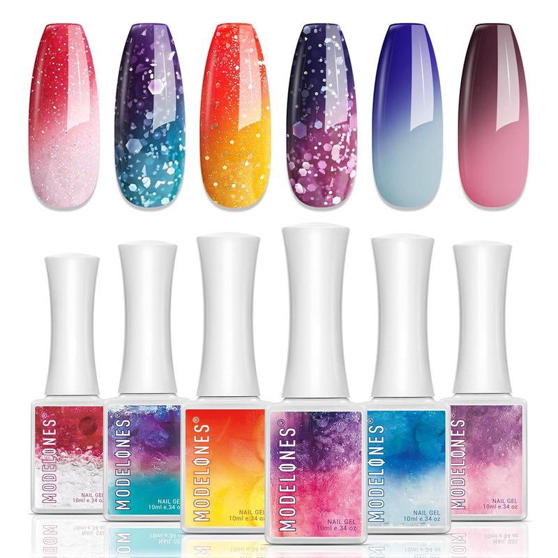 Modelones Gel Nail Polish Set - 6 Color Changing Shades for Valentine's Day | Mood Temperature Gel Polish