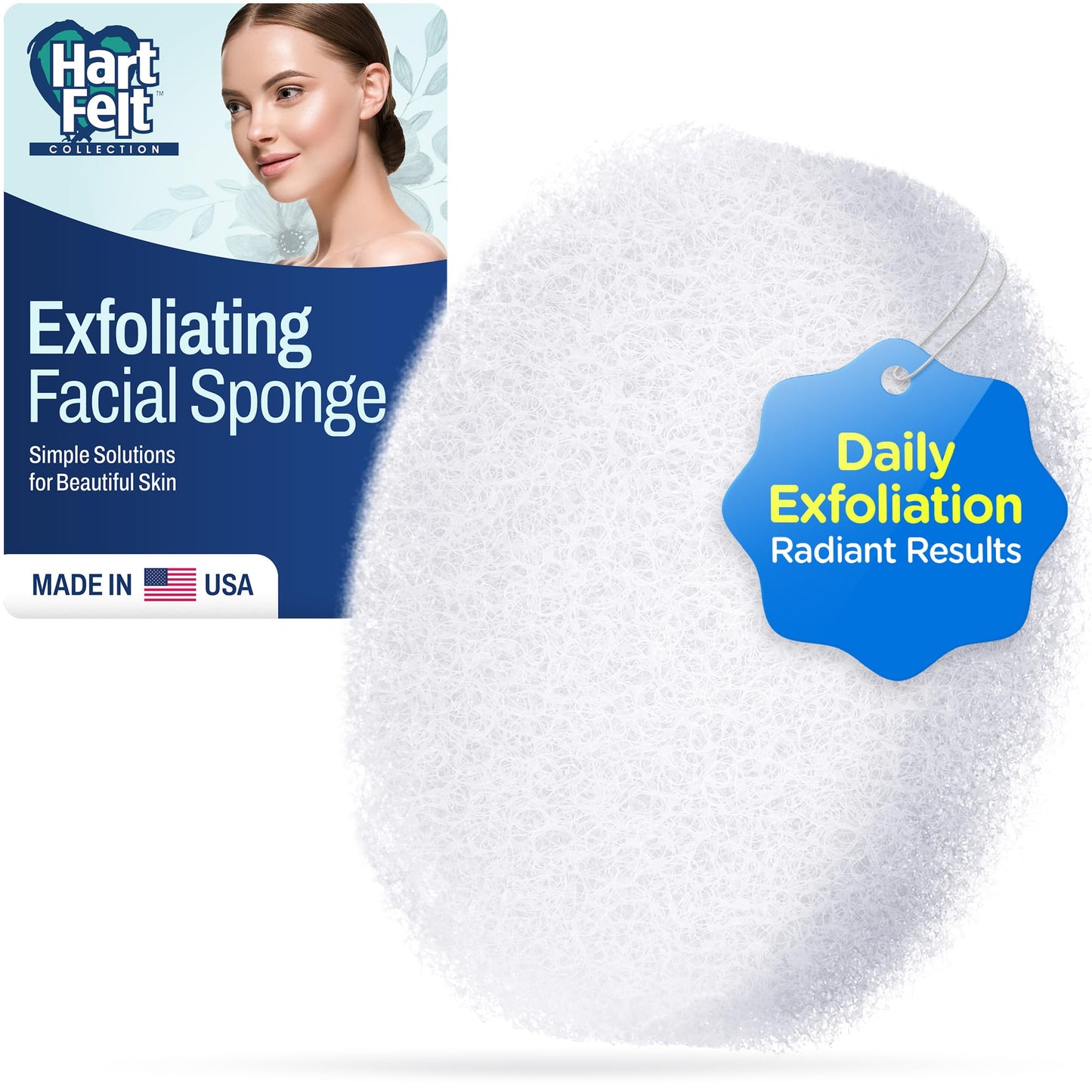 HartFelt Round Face Scrubber for Women | Reusable Facial Sponges for Daily Cleansing | Facial Exfoliating Pads for Removing Dead Skin, Dirt & Makeup | Use with Favorite Cream | Made in USA - 1 Count