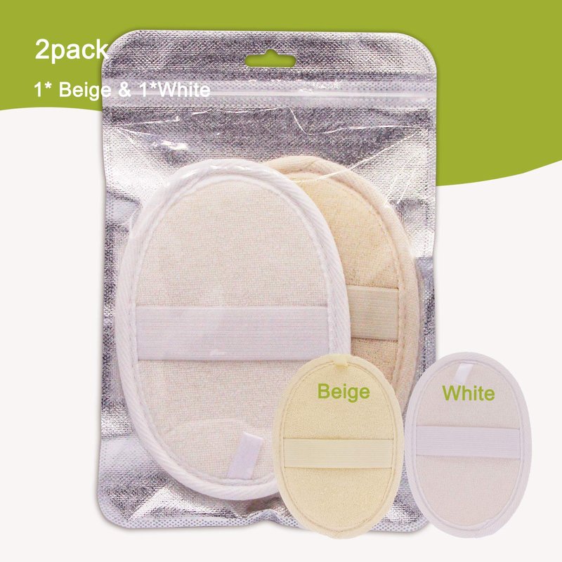 2 Pack Exfoliating Shower Loofah Sponge Pads, Body Scrubber for Men Women Removing Dead Skin, Made with Natural Luffa and Terry Cloth, 5.9x3.7IN Loofahs Mesh Pouf Body Glove for Bath Spa