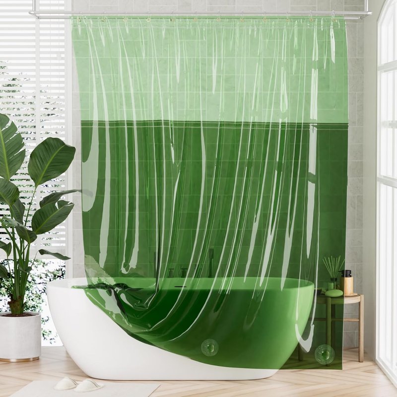 AmazerBath 100% EVA Shower Curtain Liner - Heavy Duty 2-in-1 Design | Mint Green & Pine Green, 72 x 72 Inches