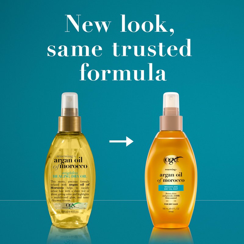 OGX Renewing + Argan Oil of Morocco Weightless Healing Dry Oil Spray, Argan Oil for Hair Care, Lightweight Mist for Split Ends, Frizz Control & Shine, Paraben & Sulfated-Surfactants Free, 4 fl oz