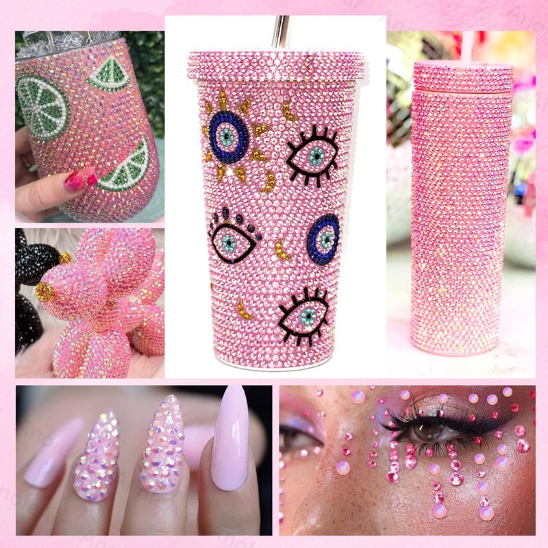 12000Pcs Light Pink Rhinestones for Bedazzling Kit, 2/3/4/5/6mm Mix Sizes Jelly Bedazzling Resin Gems, Light Pink Bedazzling for Crafting, Flatback Resin Rhinestones for Craft DIY Face Makeup