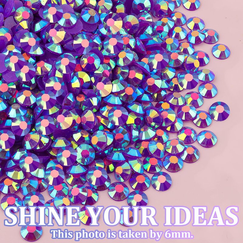 Resin Jelly Rhinestones for Crafting with B7000 Jewelry Glue, 1 Box Dark Purple AB Flatback Crystal with 3Pcs 10ml Glue, Bedazzling Non Hotfix Gems for DIY Tumblers Clothing Shoes Manicure