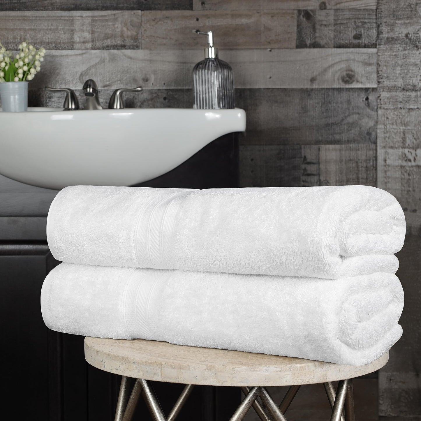 Superior Long Staple 100% Combed Cotton 700GSM 2-Piece Solid Bath Sheet Set for Bathroom, Shower, Kitchen-Super Soft, Plush, Highly Absorbent, Assorted 2-Piece Bath Seets, White