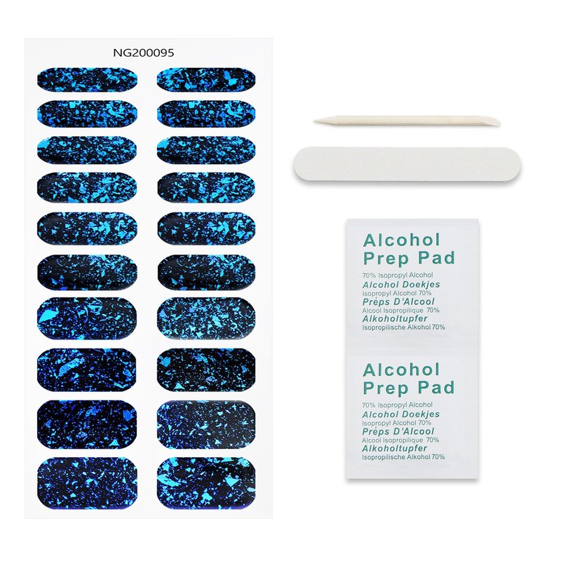 JMEOWIO Gel Nail Stickers Dark Blue Semi Cured Gel Nail Strips Wraps UV/LED Nails Art Design Decoration Accessories
