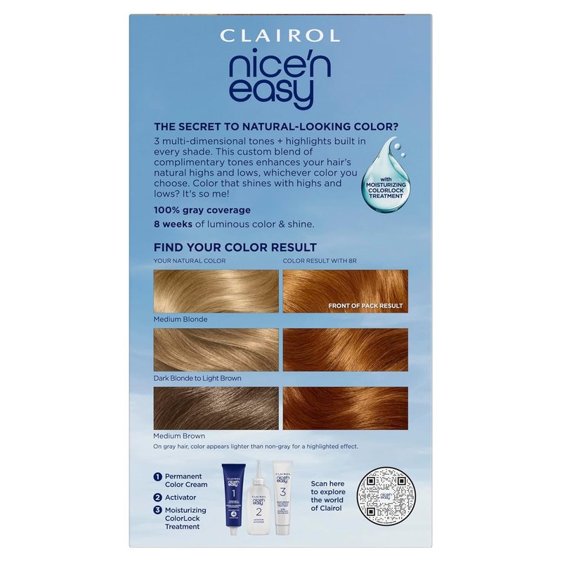 Clairol Nice'n Easy Permanent Hair Dye - 100% Gray Coverage | 8R Medium Reddish Blonde | Long-Lasting Shine