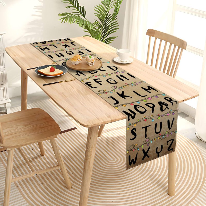 Heyfary Stranger Alphabet Table Runner Rustic Halloween Spooky Birthday Party Decorations Horror Home Kitchen Dining Room Island Decor (13" x 72")