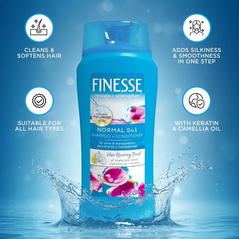 FINESSE Self Adjusting 2 in 1 Texture Enhancing Shampoo and Unisex Conditioner, 13 Ounce (I0025928)