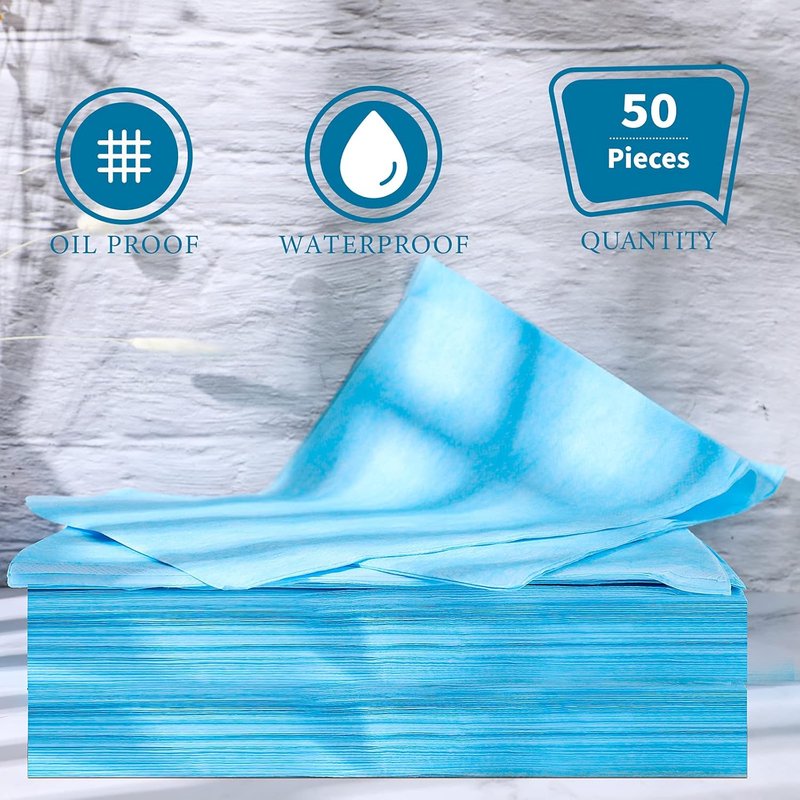 Disposable Bed Sheets - 50 Pack Waterproof Non-Woven Fabric for Spa, Beauty Salon | 31 x 70 Inches - Blue