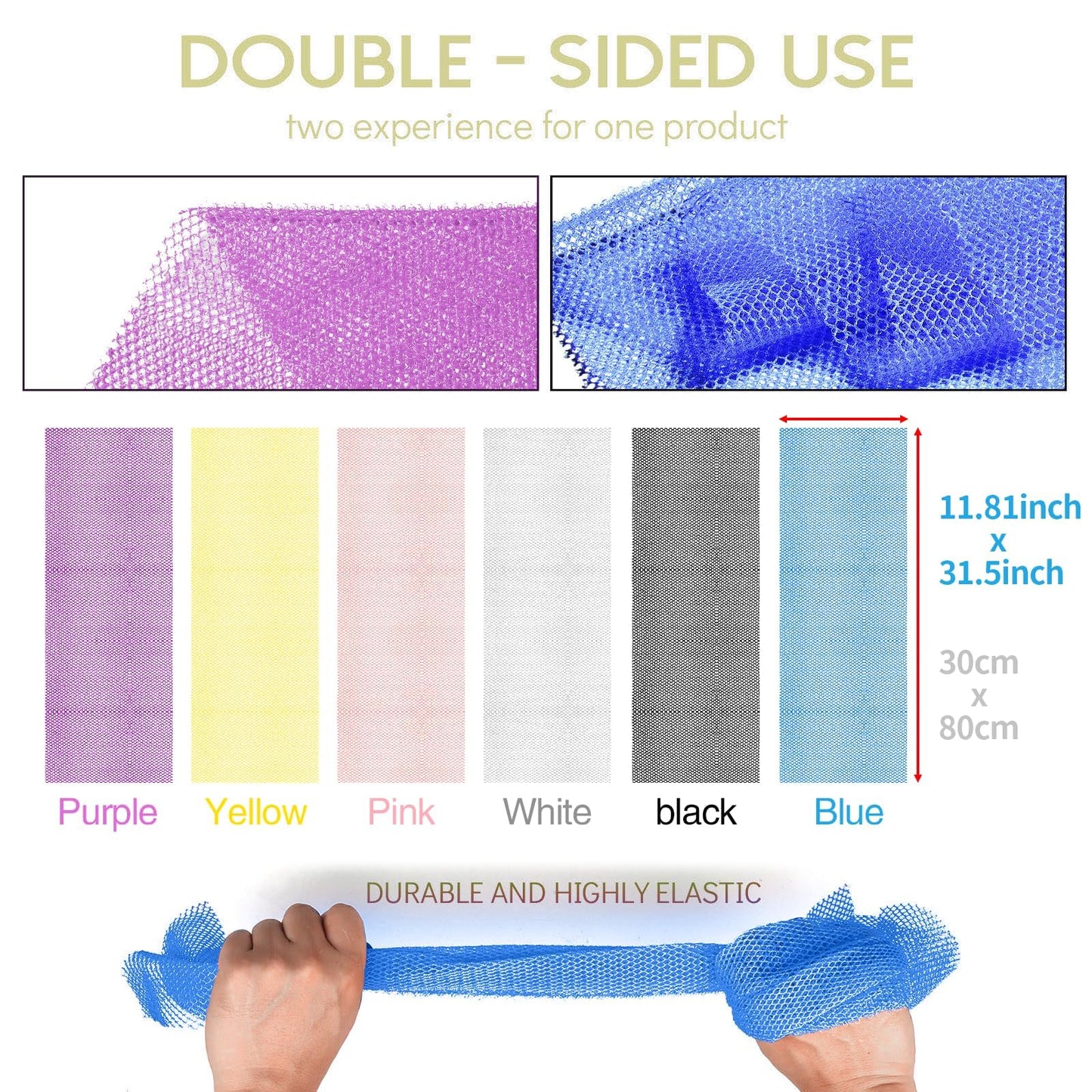 UJFQBH 6 Pieces African Bath Sponge African Net Long Net Bath Sponge Exfoliating Shower Body Scrubber Back Scrubber Skin Smoother,Great for Daily Use (Pink, Yellow, Purple, Blue, Black, Off-White)