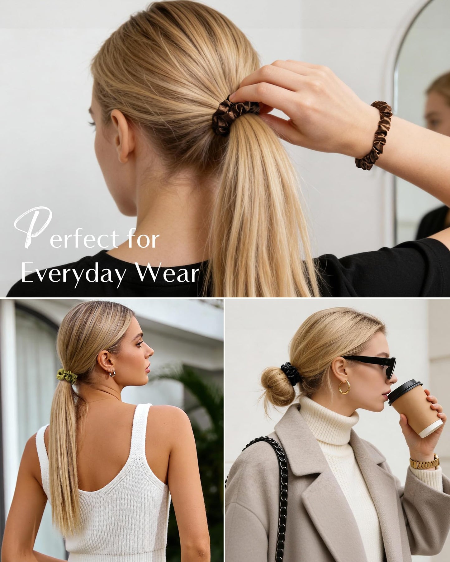 Yanibest 8 Pcs Satin Hair Ties - Hair Scrunchies for Women & Girls, Thin Silk Hair Ties No Damage, Ponytail Holders Gentle on Hair