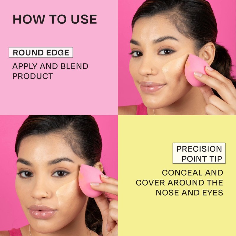 Freeman Blender Bender Makeup Sponge 8 Count Set, For Liquid & Cream Foundation, Precision Makeup Blending Sponges, For Natural, Buildable Coverage, Vegan, Cruelty-Free, & Latex-Free, Pink Sponge