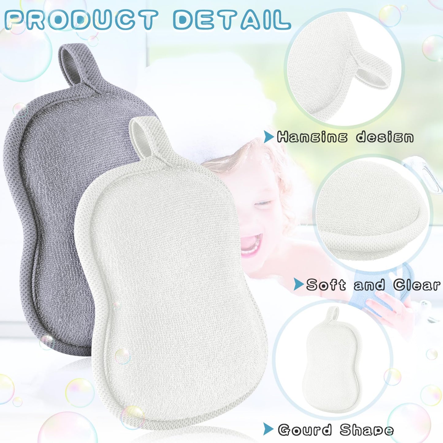 Tatuo 4 Pieces Baby Bath Sponge Cotton Baby Sponge Toddler Soft and Absorbent Loofah for Kids Babies Men Women(Grey,White)
