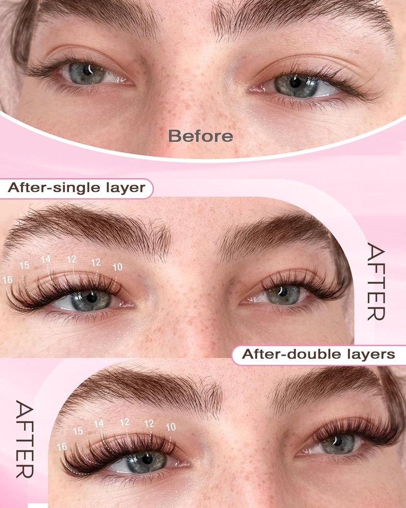 Brown Lash Clusters - Natural Wispy Eyelash Extensions for Soft Glam | 300 Pcs, C Curve, Waterproof (10-16mm)