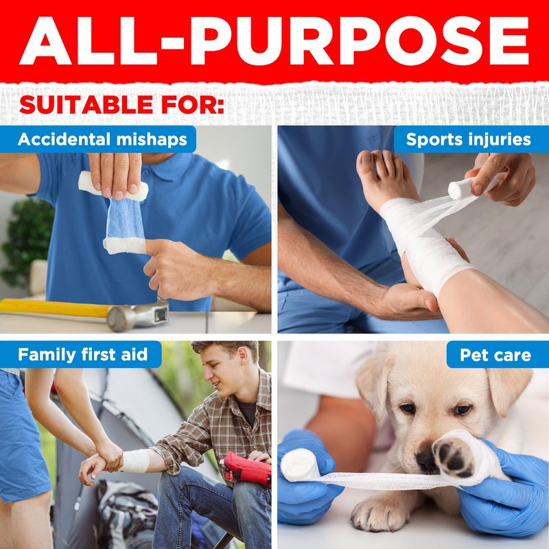 24 Gauze Rolls - 4" x 4.1yd - Soft and Breathable Rolled Gauze - Latex-Free Premium Individually Wrapped Bandages with Bonus Tape - First Aid Conforming Stretch Wrap for Wound Care - Vet Wrap