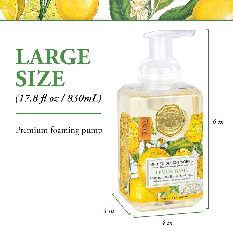 Michel Design Works Foaming Hand Soap - Refreshing Lemon Basil Scent | 17.8 Fl Oz Each